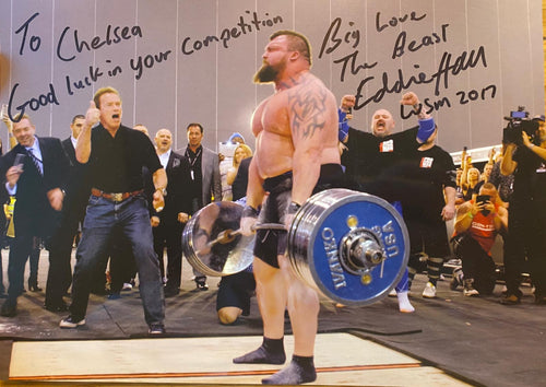 Eddie Hall World Record Deadlift – Eddie Hall & Arnold Schwarzenegger (Signed A4 Picture)