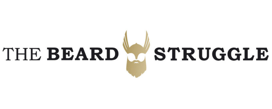 Logo for 'The Beard Struggle' with a beard icon on a white background
